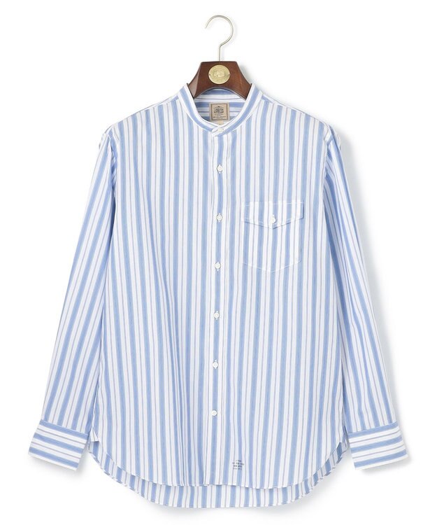 J.PRESS MEN 【SOMELOS】マルチストライプ バンドカラーシャツ ブルー系1