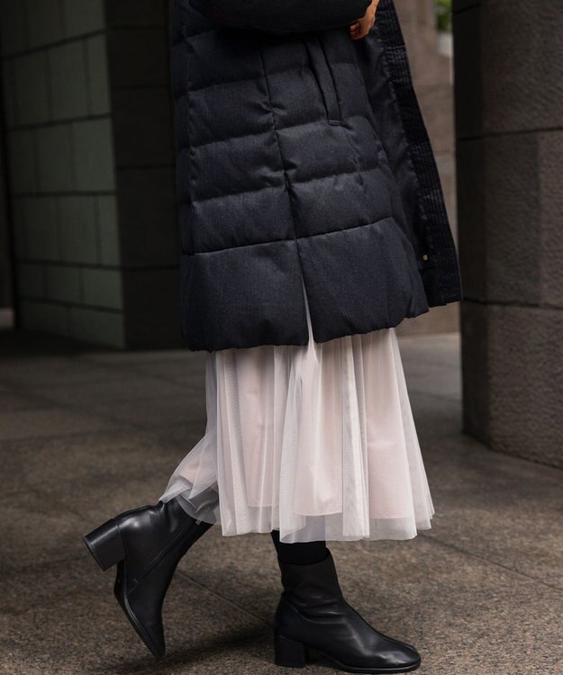 組曲 ライトタフタロングダウンコート チャコールグレーツイード系5