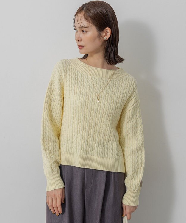 組曲 L 【加藤ローサさん着用】コットンカシミヤMIX ケーブル ニット イエロー系