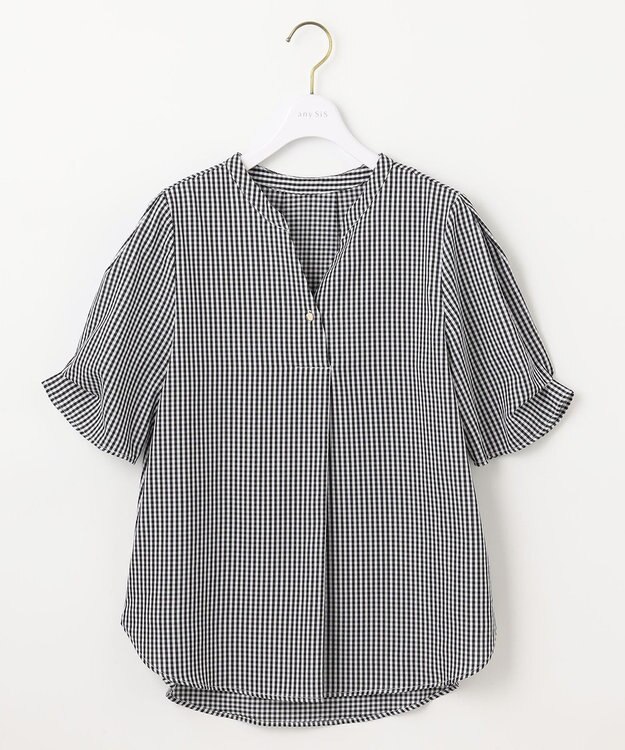 ANY SIS S 【洗える】ピケチェックT ブラウス ブラック系3