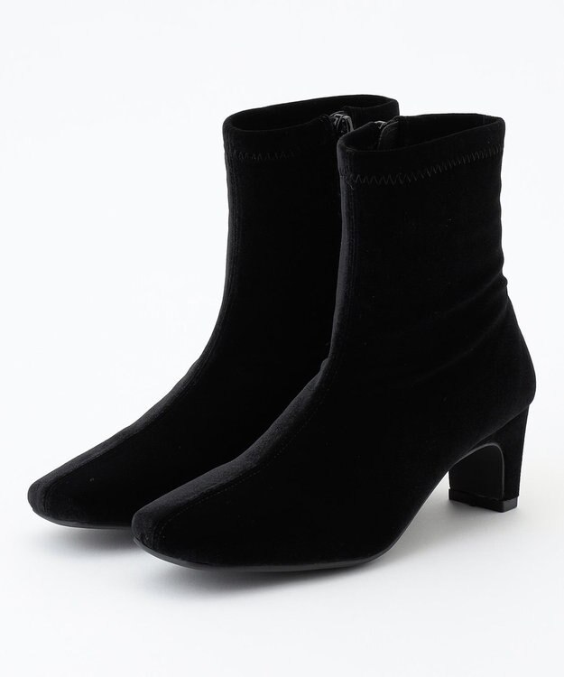 ICB 【CLASSY.1月号掲載】スクエアトゥ ショートブーツ ベロアブラック系