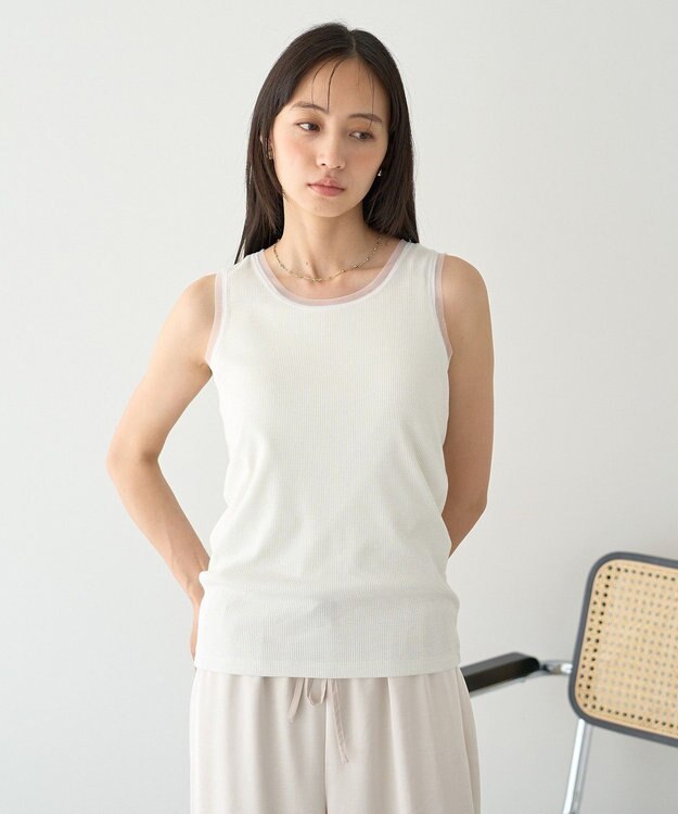 earth music&ecology エッジチュールラメテレコタンクトップ Ivory