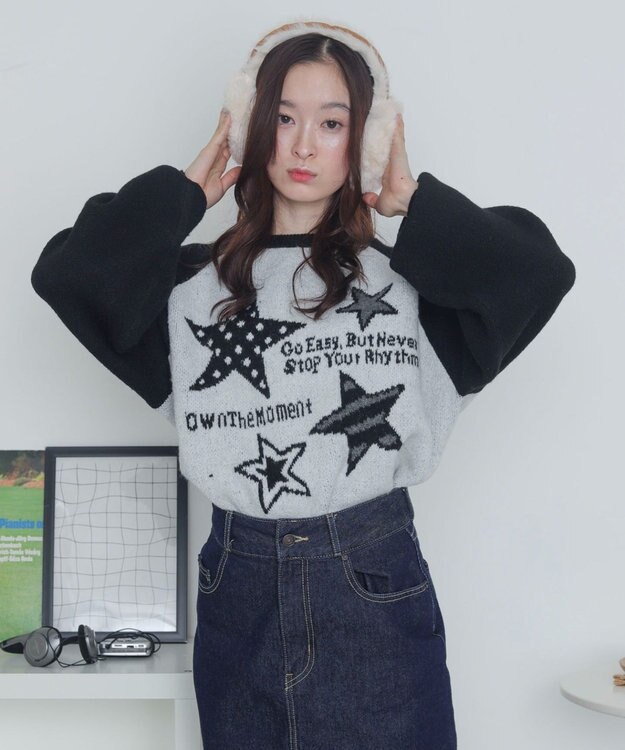 WEGO 【2025年秋冬新作】フラッフィーグラフィックニットBIGプルオーバー 柄12