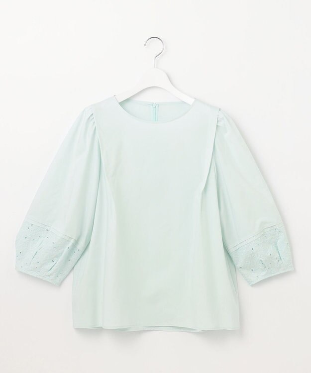 自由区 【洗える】テンセルコットンエンブロイダリープルオーバー ブラウス サックス