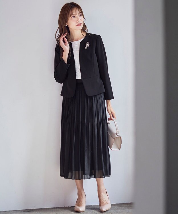 ANY SIS L 【洗える】セレモニーダブルクロス クルーカラー ジャケット ブラック