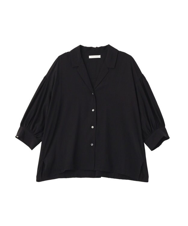 Green Parks 接触冷感シルキータッチローンオープンカラーシャツ Black