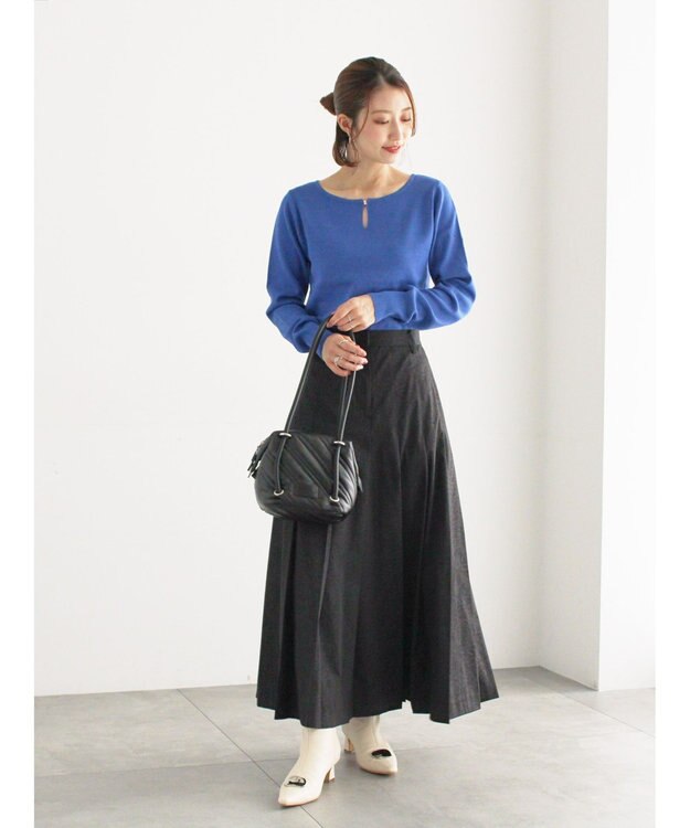 Te chichi チェックアソートロングプリーツスカート ブラック