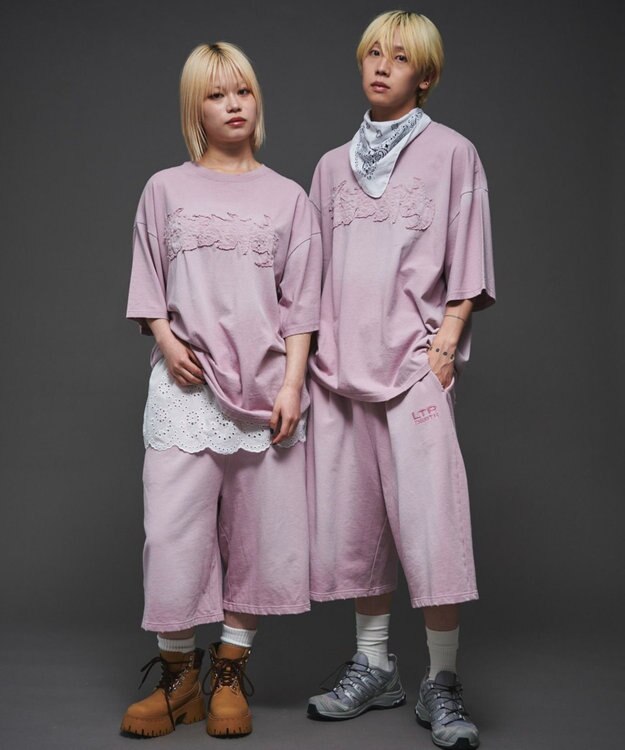 WEGO 【ユニセックス着用ITEM】ダメージアップリケグラフィックT（SS） ピンク