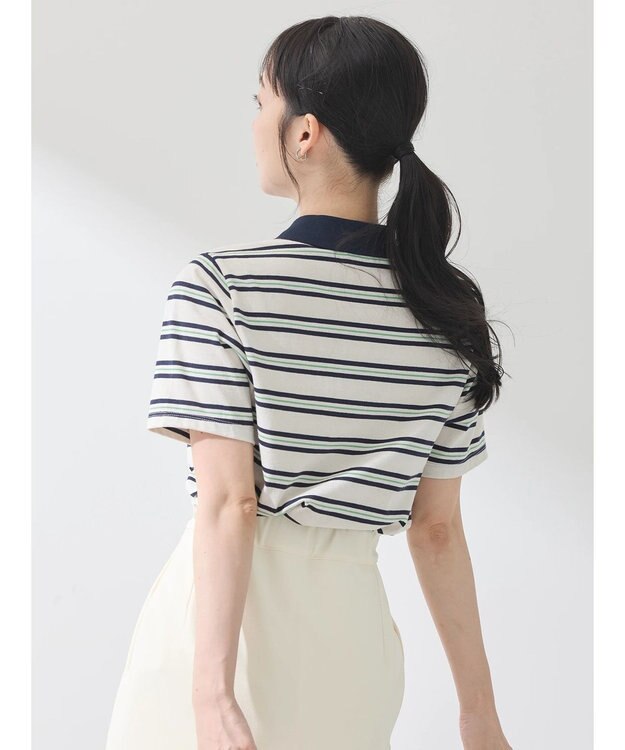 earth music&ecology 襟付きボーダープルオーバー Off White