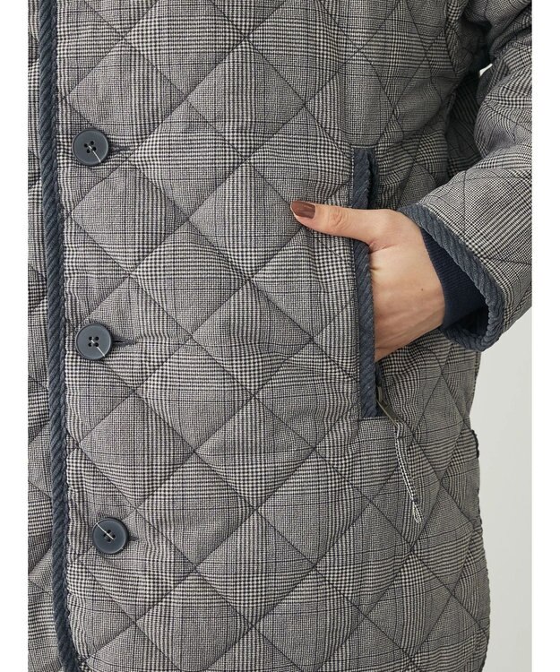 Green Parks キルティングノーカラーブルゾン Check