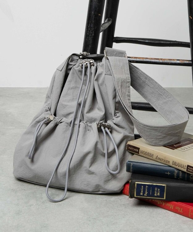 WEGO ナイロン巾着ショルダー ライトグレー