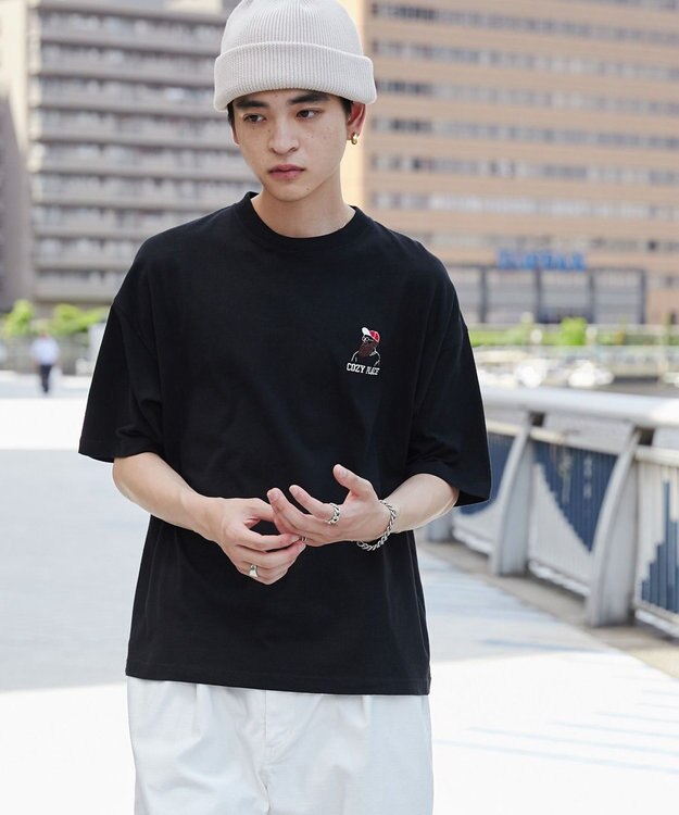 WEGO ヒゲサガラ刺繍Tシャツ ブラック