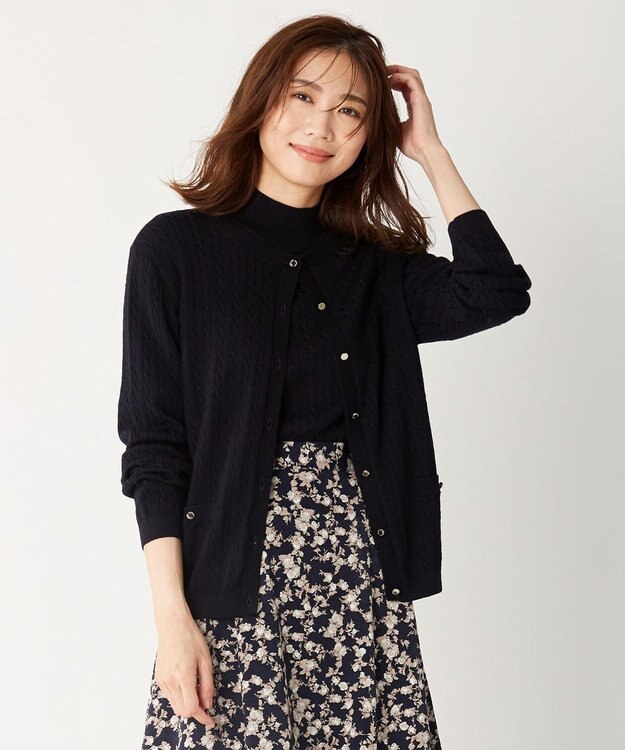 J.PRESS LADIES 【洗える】KNIT BASIC ミディ丈 カーディガン ネイビー系