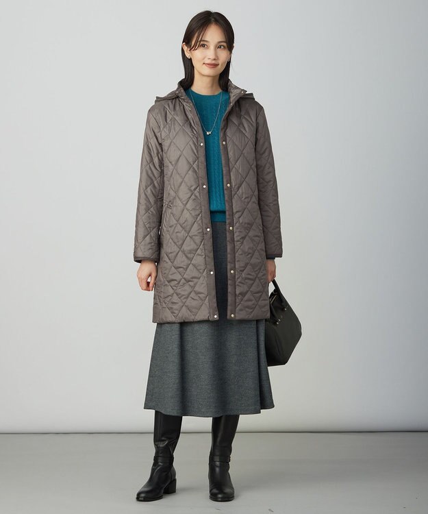 J.PRESS LADIES S 【WEB限定カラーあり・2way】コンパクトタフタキルティング  フーデッド コート スレートブラウン系