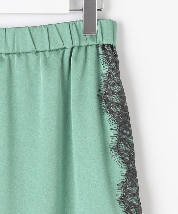 自由区 【洗える】サテンレース スカート フロスティグリーン×バーント