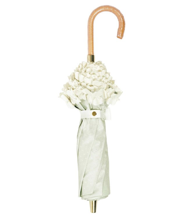 MOONBAT 【晴雨兼用日傘】LANVIN en Bleu (ランバン オン ブルー) 折りたたみ日傘 ドビーフリル 遮光 遮熱 UV オフホワイト（無地）