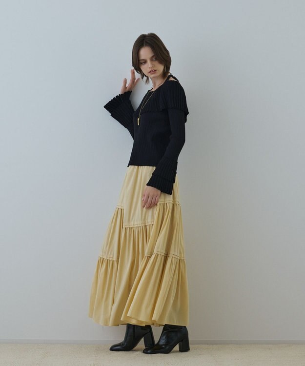 GRACE CONTINENTAL ティアードロングスカート イエロー