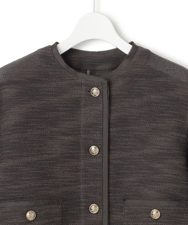 23区 サマーツイード 7分袖 ジャケット ダークブラウン系