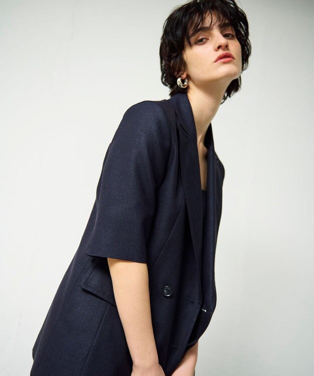 GRACE CONTINENTAL リネンタッチハーフスリーブジャケット ネイビー