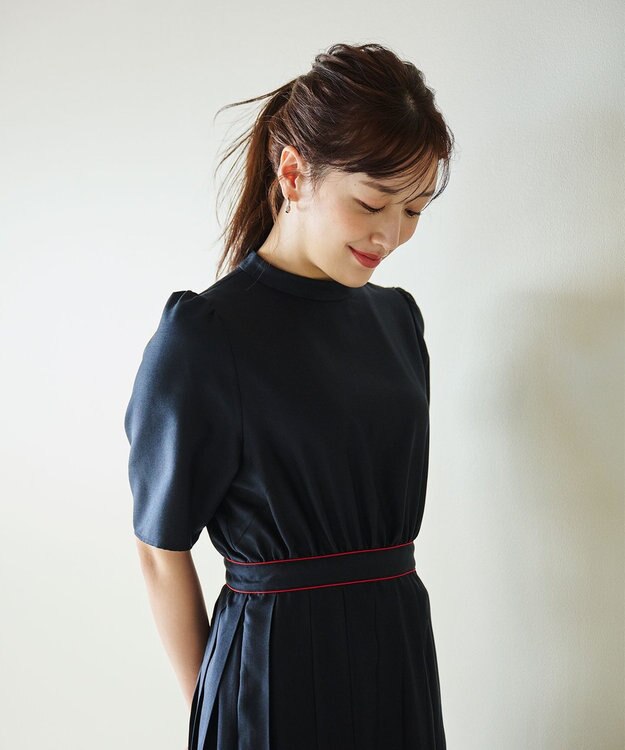 #Newans 〈花乃まりあさんコラボ〉ワイドプリーツワンピース ネイビー