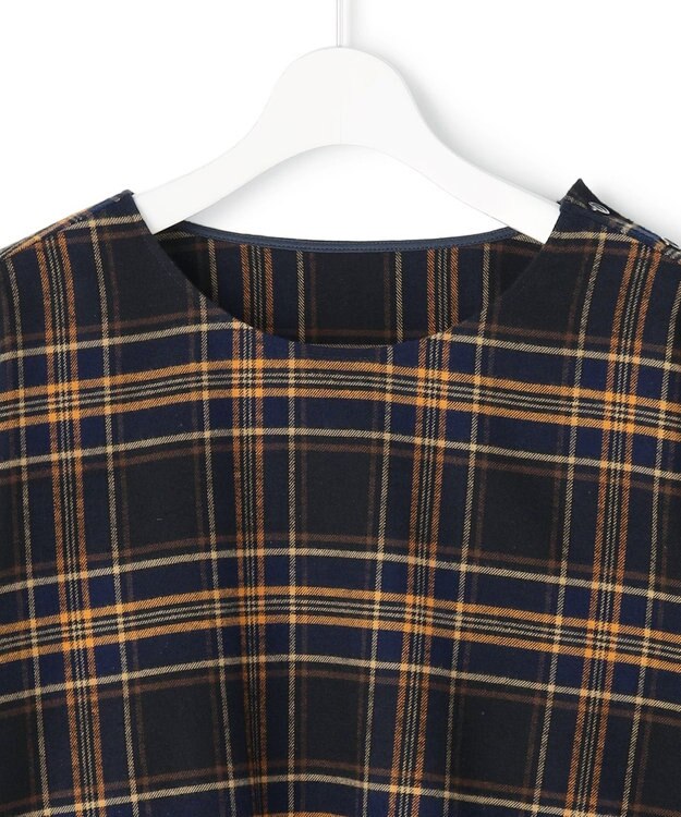 23区 L 【Lサイズ限定】ブラッシュド ビエラチェック ノーカラーブラウス ネイビー系