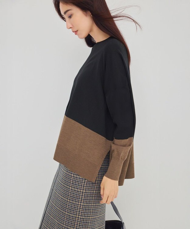 23区 【見上愛さん着用】ボンディングチェックツイード Iライン スカート ブラウンチェック