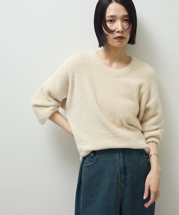 Green Parks シャギークルーネックニットプルオーバー Ecru