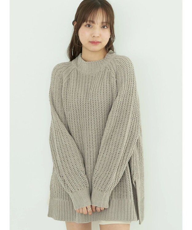 earth music&ecology マットモール片畦チュニック Gray Beige