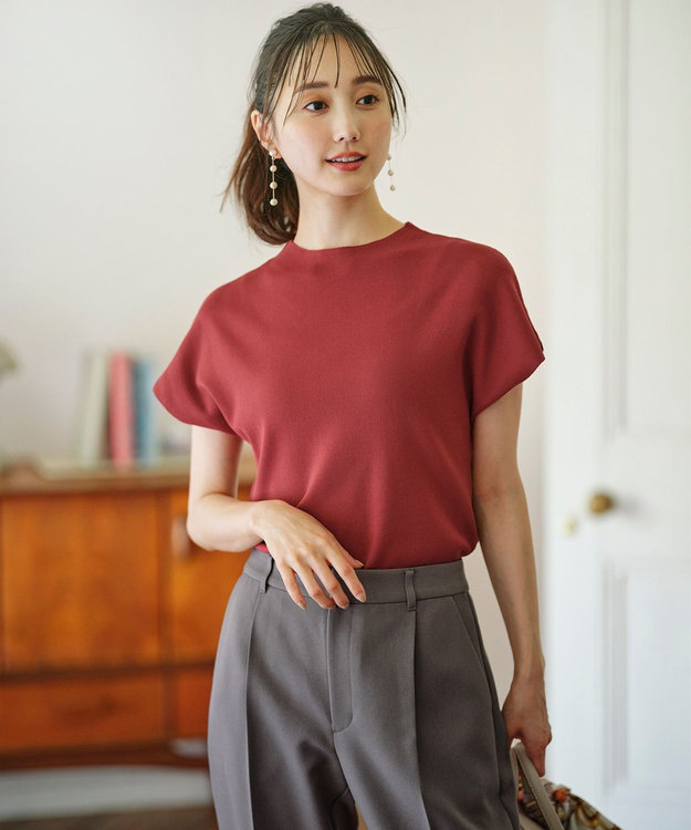 ANY SIS 【洗える】ボトルネックフレンチスリーブ ニットT レンガ