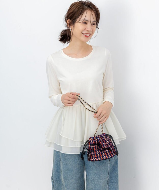 組曲 L オーガンジーコンビ ロングTシャツ ホワイト系