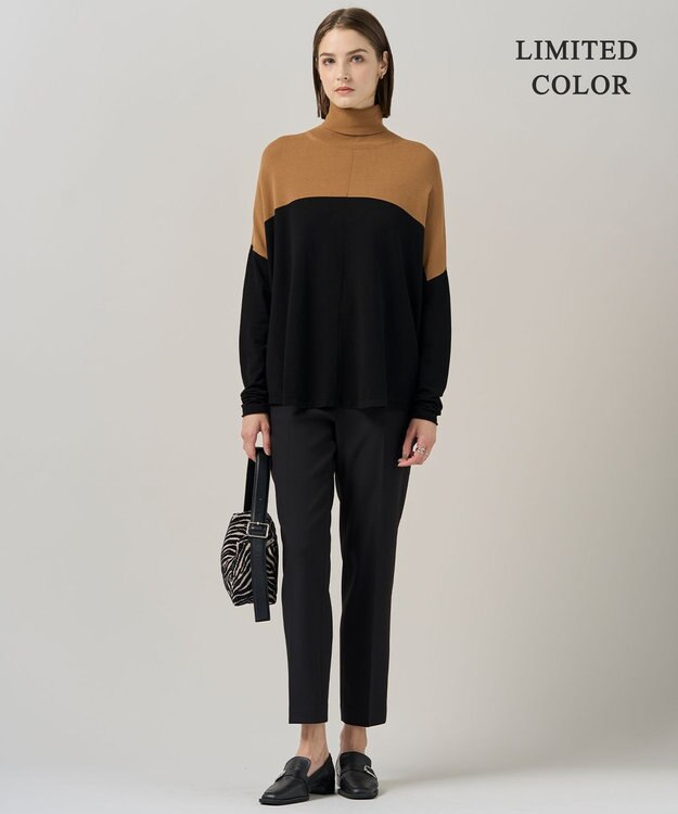 ICB L 【新色追加・WEB限定カラーあり】 ヴィスコースワイド タートルネックプルオーバー キャメル×ブラック［WEB限定］