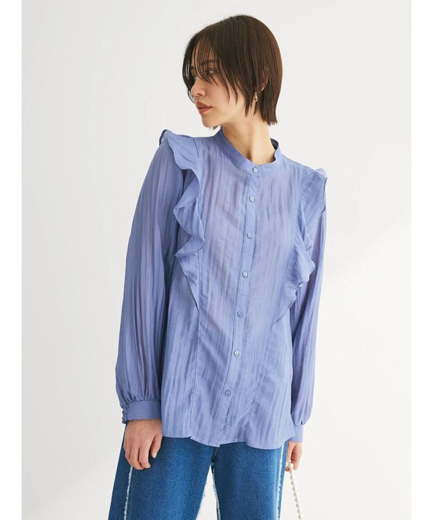 Green Parks フリルブラウス Blue