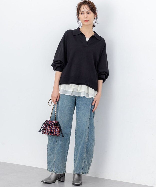 組曲 オーガンジーコンビ ロングTシャツ ホワイト系