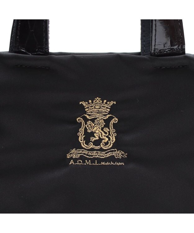 A.D.M.J. 【高密度ナイロン】ステッチ刺しゅうフラットトート22cm(チェーン付) BLACK