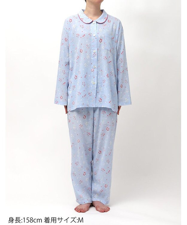 Wing パジャマ 綿100%(本体) 楊柳素材 高島ちぢみ（R） 長袖 長ズボン レディース EP8042 ウイング／ワコール サックス