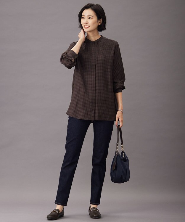 J.PRESS LADIES L 【洗える】Pe/Vis サイロチェック ブラウス ネイビー系3