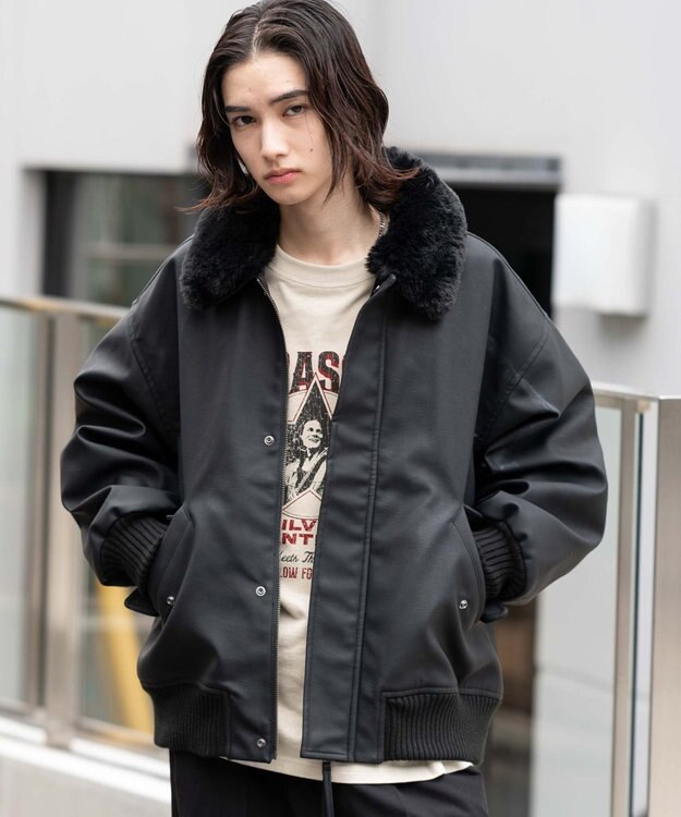 WEGO 【ユニセックス着用ITEM/MLサイズ展開】PU2WAYフライトブルゾン ブラック