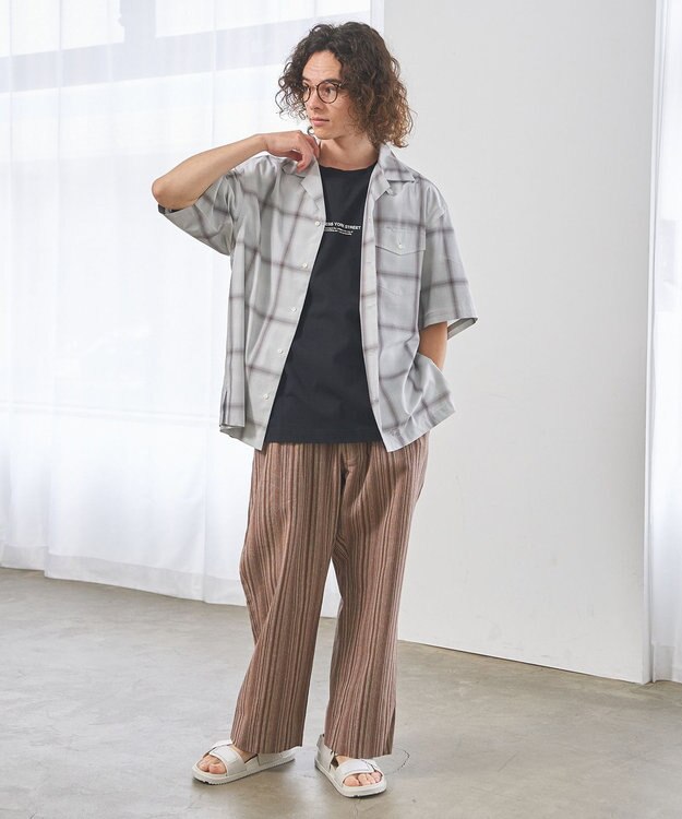 J.PRESS YORK STREET 【UNISEX】コットンリネンイージーストライプ パンツ ブラウン系3