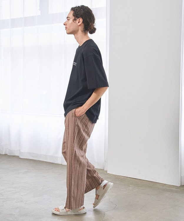 J.PRESS YORK STREET 【UNISEX】コットンリネンイージーストライプ パンツ ブラウン系3