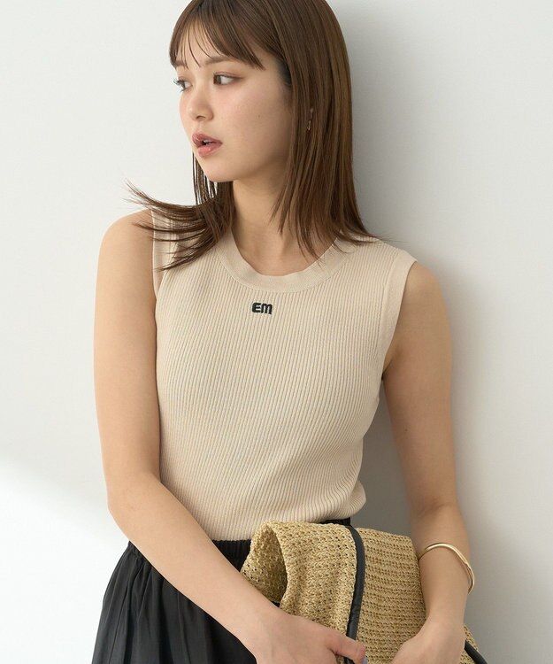 earth music&ecology ロゴ刺繍ノースリーブニットプルオーバー Ivory