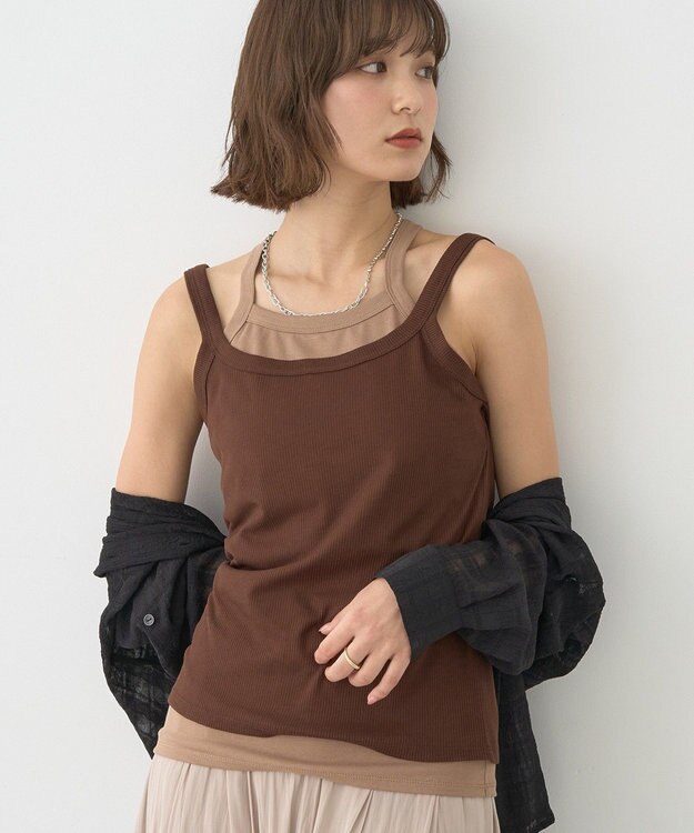 earth music&ecology 配色レイヤードタンクトップ Brown