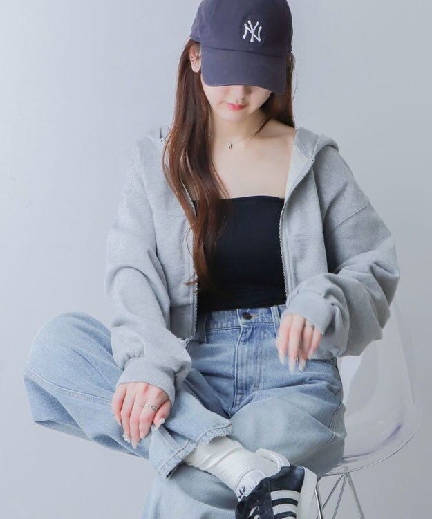 WEGO ショートZIPパーカー 杢グレー