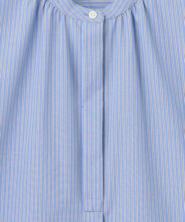 J.PRESS LADIES 【洗える・接触冷感・UVカット】エステネージュストライプ バンドカラーブラウス サックスブルーストライプ系1