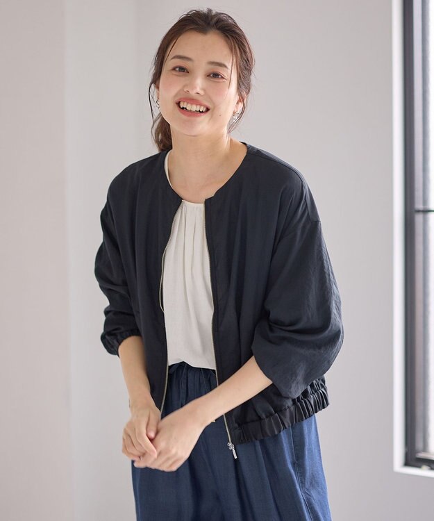 ANY 【手洗い可/UVケア】ノーカラーシアーブルゾン ブラック