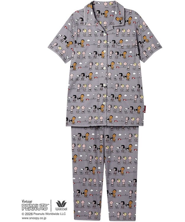 WACOAL PEANUTS パジャマ 5分袖 半袖 8分丈 綿100%(本体) スヌーピー レディース FDT167 /ワコール グレー