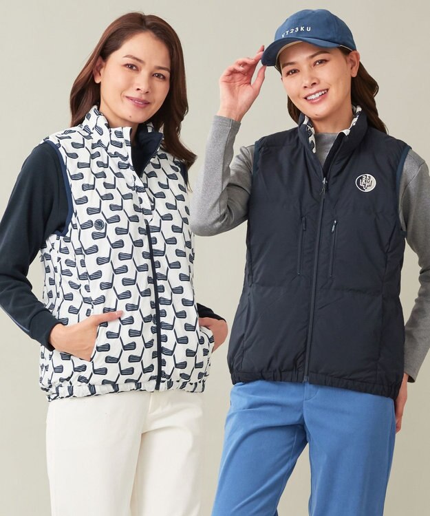 23区GOLF 【WOMEN】【撥水・ストレッチ】リバーシブル ダウンベスト ネイビー系