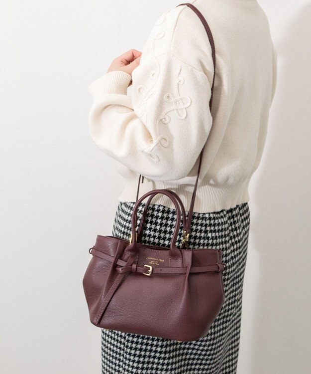 INTER-CHAUSSURES 【CHRISTIAN VILLA】レザーミディアムハンドバッグ ボルドー