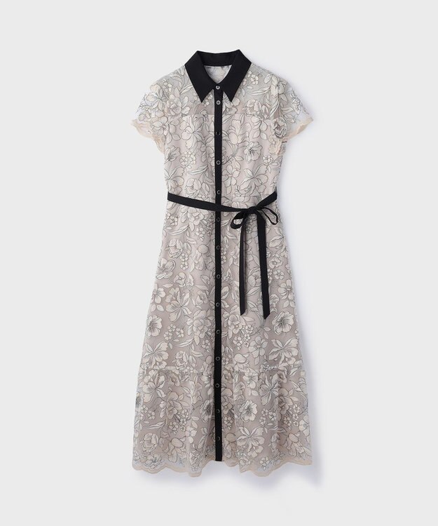 GRACE CONTINENTAL チュールフラワー刺繍ワンピース ベージュ