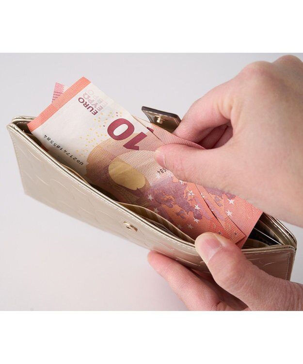 MIYABIYA La quoh with kirakaracho　南蛮七宝 エンボスレザー スリムウォレット 利休白茶金色(ゴールド)