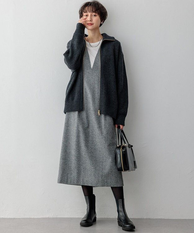 23区 S 【洗える】カシミヤブレンド ジップアップ ニットブルゾン グレー系